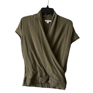 New York & Company olive green v neck Knit short sleeve sweater Top y2k